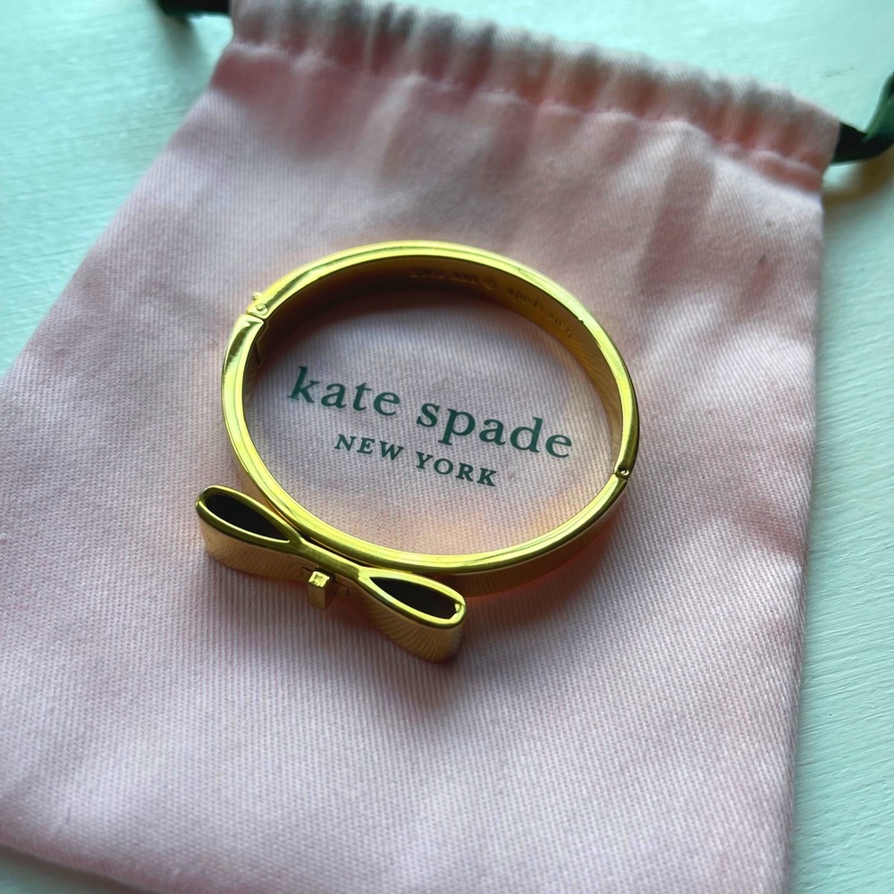 Kate Spade Bow Bangle Bracelet Womens OS Gold Coquette Preppy Hinge Cuff